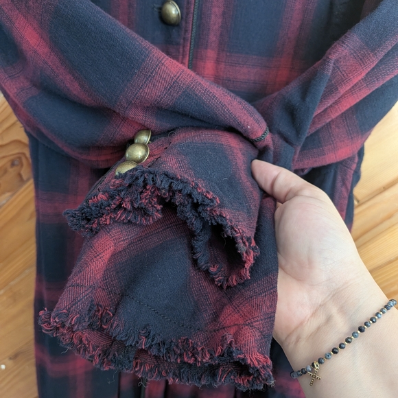  Free People Odessa Duster in maroon plaid Size Small - Picture 5 of 7